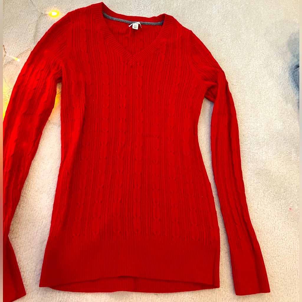 Sonoma Red Knitted Long Sleeve V-Neck Sweater